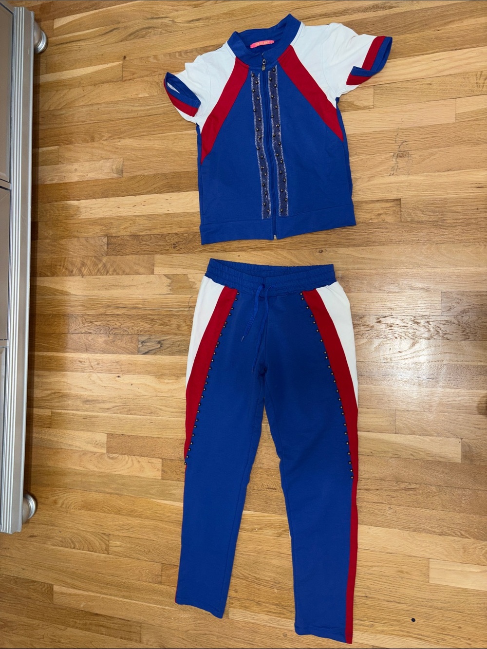 Blue, Red & White Two-Piece Athletic Set